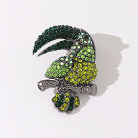 Rhinestone Paved Parrot Pin Brooch