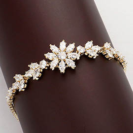 CZ Flower Stone Cluster Evening Bracelet