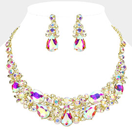 Teardrop Oval Stone Cluster Embellishment Evening Necklace