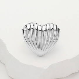 Stainless Steel Ribbed Heart Adjustable Ring