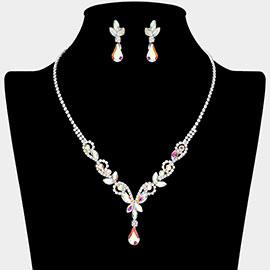 Teardrop Stone Cluster Pendant Marquise Rhinestone Paved Necklace