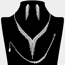 Rhinestone Paved Fringe Necklace Jewelry Set