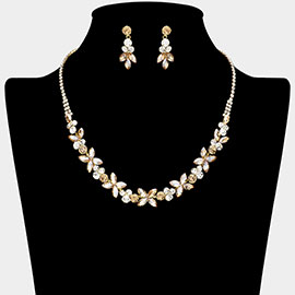 Marquise Round Stone Cluster Embellished Rhinestone Paved Necklace