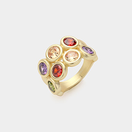 Double Strand Multi Color CZ Stone Bezel Ring