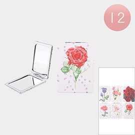 12PCS - Flower Printed Cosmetic Mirrors