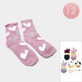 12Pairs - Heart Pattern Printed Warm Cozy Socks