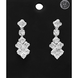 Square CZ Stone Cluster Embellished Dangle Evening Earrings