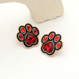 Enamel Stone Game Day Paw Stud Earrings