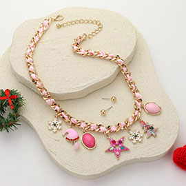 Christmas Charm Station Ribbon Twisted Chain Necklace