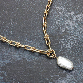 Natural Pearl Pendant Hardware Chain Link Necklace