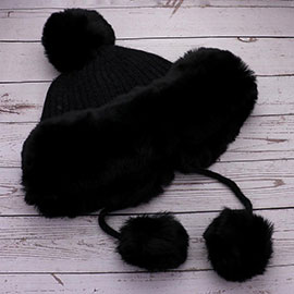 Faux Fur Earmuff Pom Pom Winter Hat