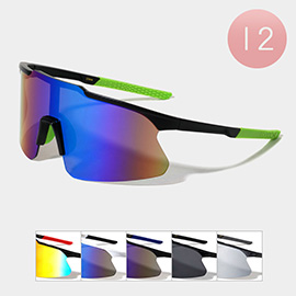 12PCS - Colored Lens Shield Sport Sunglasses