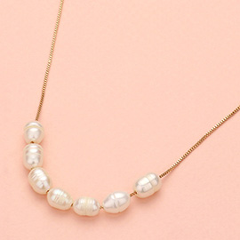 Pearl Beaded Accented Box Chain Necklace Necklace