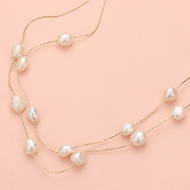 Pearl Station Double Layered Necklace