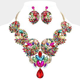 Teardrop Marquise Stone Embellished Rhinestone Paved Abstract Bib Statement Necklace