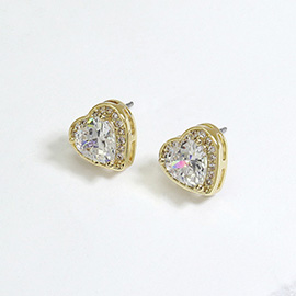 CZ Heart Stone Stud Earrings