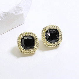 Square CZ Stone Cushion Stud Earrings