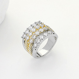 Two Tone 4 Row CZ Stone Cushion Ring