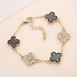 Stone Paved Natural Stone Quatrefoil Link Bracelet