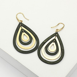 Wood Metal Teardrop Layered Dangle Earrings