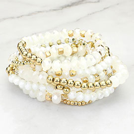 9PCs - Faceted Beaded Stretch Multi Layered Bracelets