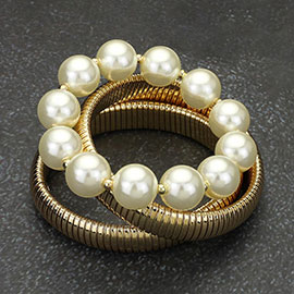 3PCS - Pearl Beaded Snake Stretch Multi Layered Bracelets