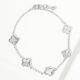 White Gold Dipped Mother Of Pearl Quatrefoil Station Bracelet