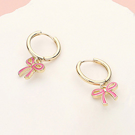 Enamel Bow Dangle Huggie Hoop Earrings