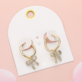 Enamel Bow Dangle Huggie Hoop Earrings