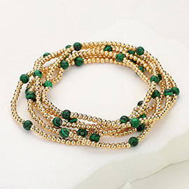 6PCS - Natural Stone Metal Ball Beaded Stretch Multi Layered Bracelets