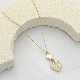 Pearl Paved Mother Of Pearl Heart Link Pendant Necklace