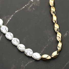 Pearl Metal Pebble Beaded Necklace