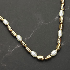 Pearl Metal Bean Beaded Necklace