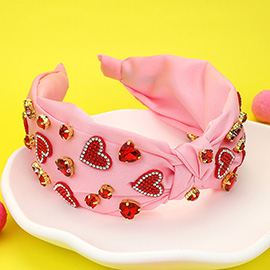 Heart Round Stone Cluster Embellished Knot Headband