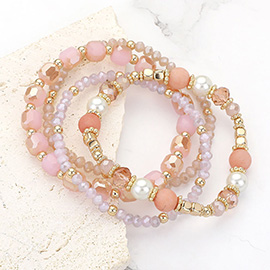 4PCS - Semi Precious Pearl Faceted Beaded Stretch Multi Layered Bracelets