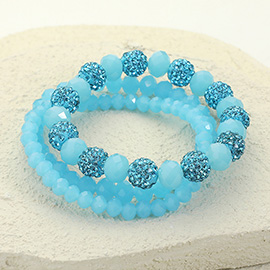 3PCS - Faceted Beaded Shamballa Ball Stretch Multi Layered Bracelets