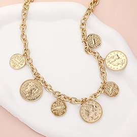 Metal Coin Station Necklace