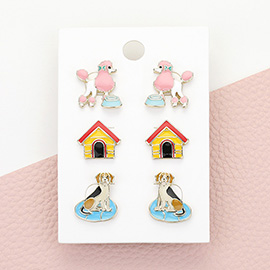 3PAIRS - Enamel Dog Stud Earring Set