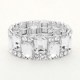 Square Round Glass Stone Cluster Stretch Evening Bracelet