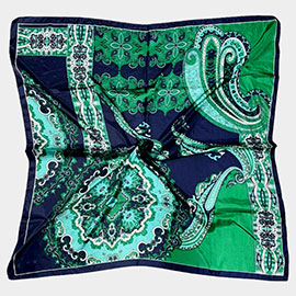 Paisley Pattern Printed Square Silky Satin Scarf Shawl