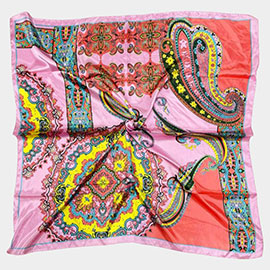 Paisley Pattern Printed Square Silky Satin Scarf Shawl