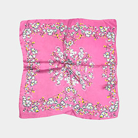 Flower Printed Square Silky Satin Scarf Shawl