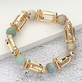 Semi Precious Stone Hardware Beaded Stretch Bracelet