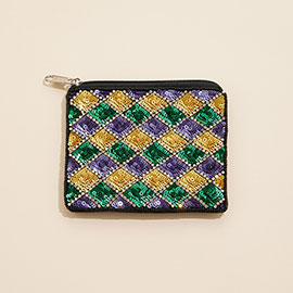 Mardi Gras Sequin Stone Beaded Mini Pouch Bag