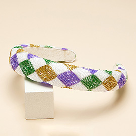 Mardi Gras Seed Beaded Headband