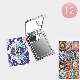 12PCS - Psychedelics Sun Moon Evil Eye Printed Cosmetic Mirrors