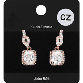 Square CZ Stone Dangle Evening Earrings