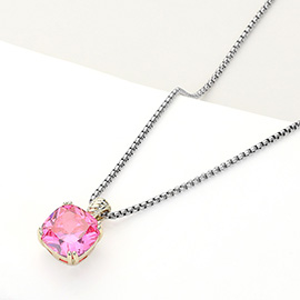 14K Gold Plated CZ Square Stone Pendant Necklace