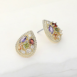 14K Gold Plated CZ Stone Embellished Teardrop Evening Stud Earrings