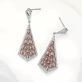 CZ Tapered Baguette Stone Cluster Dangle Evening Earrings